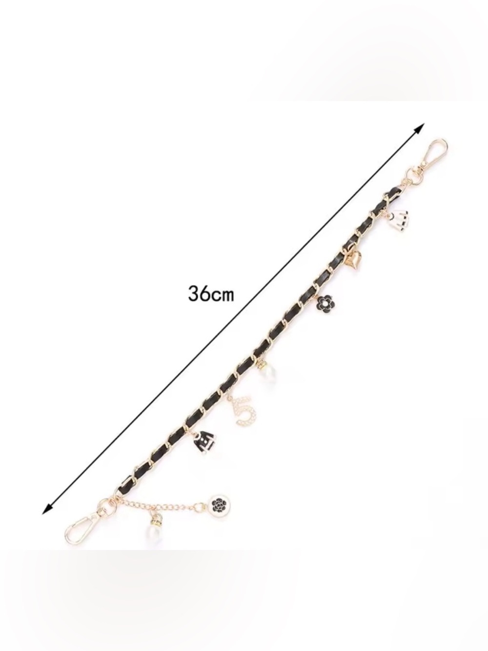 Gold Chain Charm Strap with Black Leather Weave - Picture 2 of 2